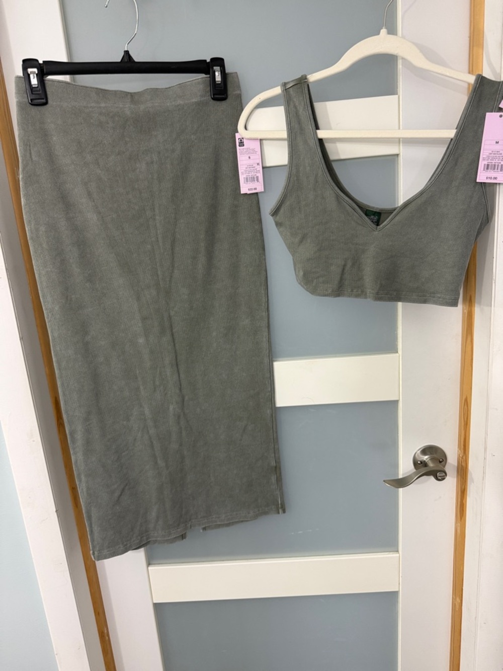 wild fable Olive Ribbed Maxi Skirt & Cropped Tank Set